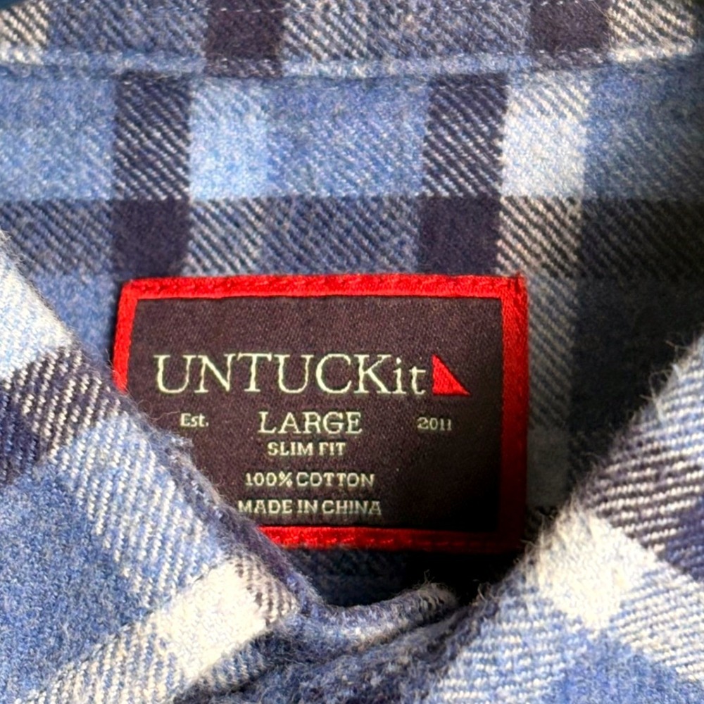 UNTUCKit Caylise Slim Fit Flannel Shirt Mens Large Blue Plaid Cotton 40345 - Picture 4 of 11